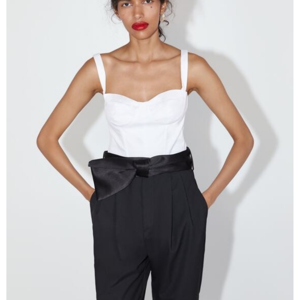 Zara Poplin White Bustier Cropped Bra Top Medium